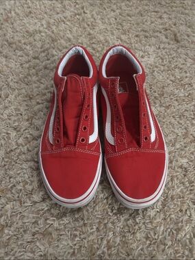 Vans Red Canvas Low-Top Sneakers with White Stripe Unisex
